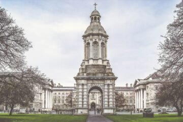Iconic image of Trinity College Dublin, highlighting the historic architecture and academic ambiance of this renowned Irish institution.