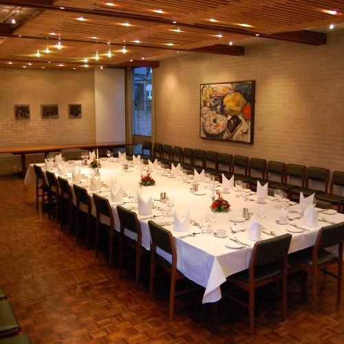 Dining hall of IH summer school in Cambridge.
